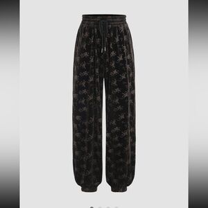 Dark brown velvet flower joggers